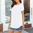 thumbnail image 5 of Women T Shirt Solid Color Tee Crewneck Short Sleeve Shirt Casual Summer Top Lady Loose Tee Shirts, 5 of 6