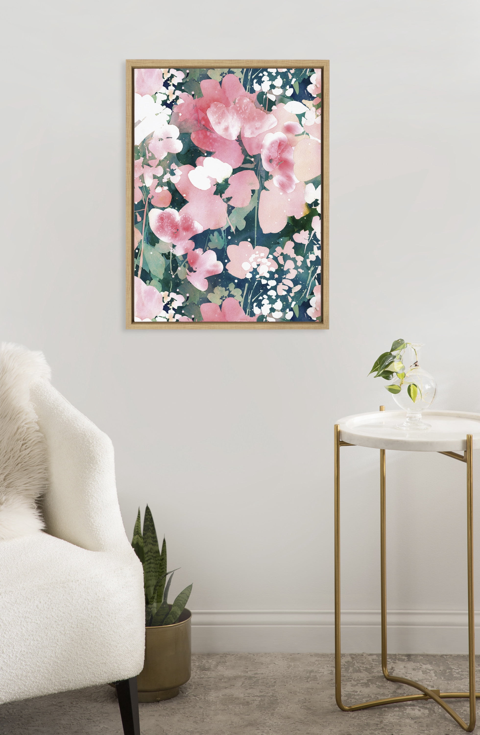 Ember Interiors Sylvie CI Sunrise Garden Pattern Framed Canvas Wall Art by CreativeIngrid, 18x24 White, Casual Chic Floral Wall Décor