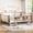 Beige+Natural, variant on Harper & Bright Designs Twin Size Floor Bed with Storage Bookcases, Solid Wood Platform Bed Frame with Stairs and Guardrails for Boys Girls, Light Natural