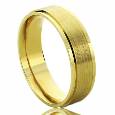 Pristine J 14K Yellow Gold Wedding Band 6mm Brushed Dome Comfort Fit Ring