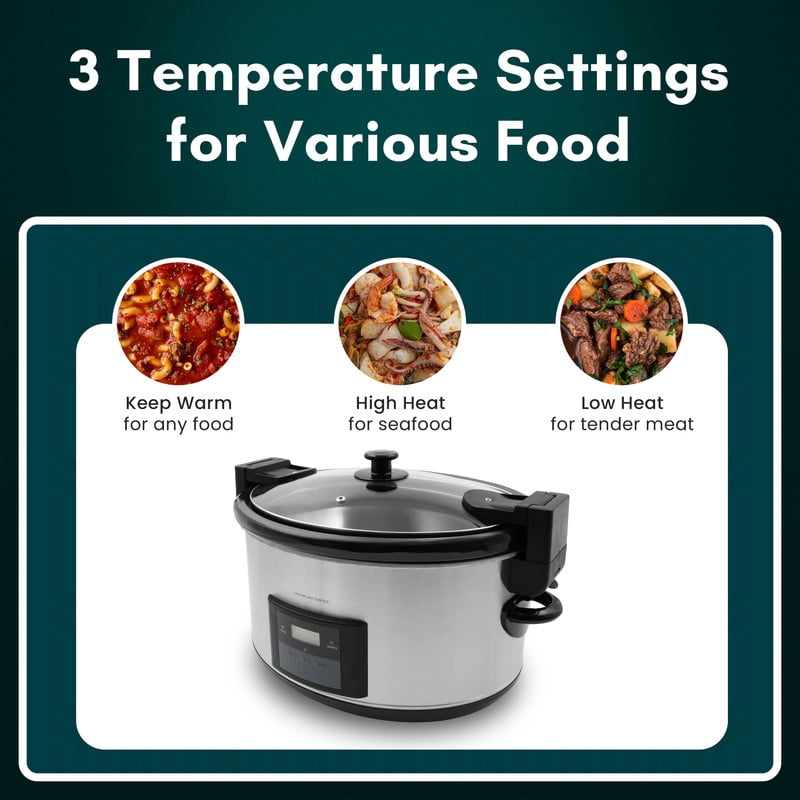Elite Cuisine MST512 8.5Qt. Stainless Steel Programmable Slow Cooker with locking lid