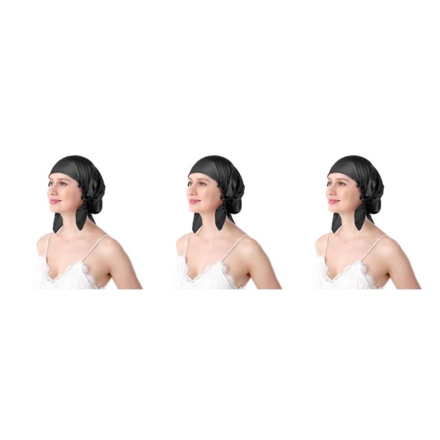 Guardoinrt Sleep Aid Silk Cap - Say Goodbye To Tossing And Turning for At Night Comfortable Silk Night Sleep Cap Cold Prevention Black One size fits all 3Set