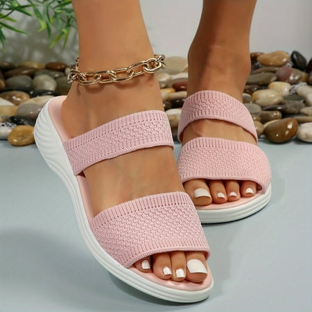 

Women s Knit Slide Sandals Comfy Outdoor Slides Casual Double Strap Open Toe Slip On Shoes