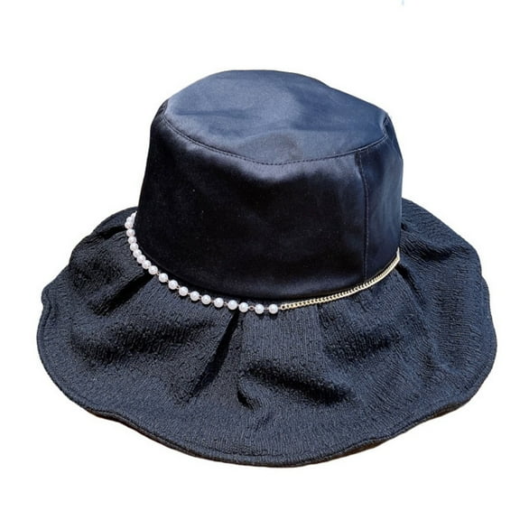 56-58cm hat circumference pearl fisherman hat female spring and summer casual sunshade sunscreen hat basin hat - black