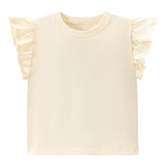 YOUYEDIAN Toddler Girls Ruffle Sleeve T Shirt Puff Short Sleeve Basic Tank Top Blouse Plain Solid Kids Casual Clothes (Beige, 9-10 Years)