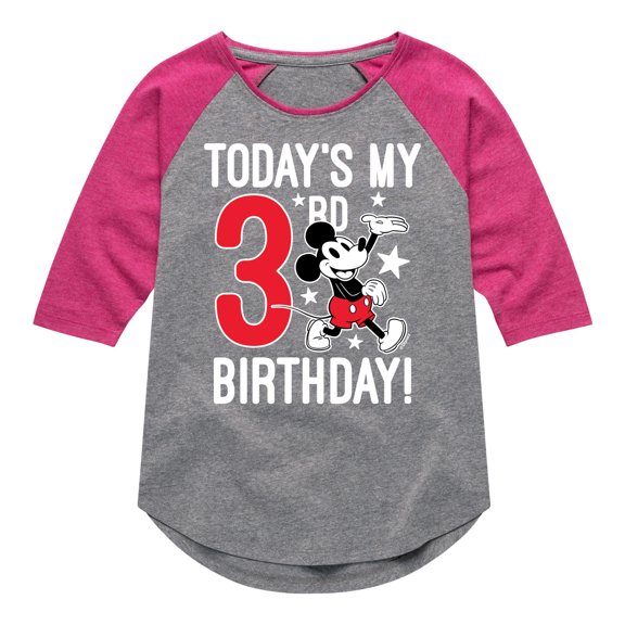 Mickey & Friends - Todays My 3rd Birthday - Toddler And Youth Girls Raglan Graphic T-Shirt