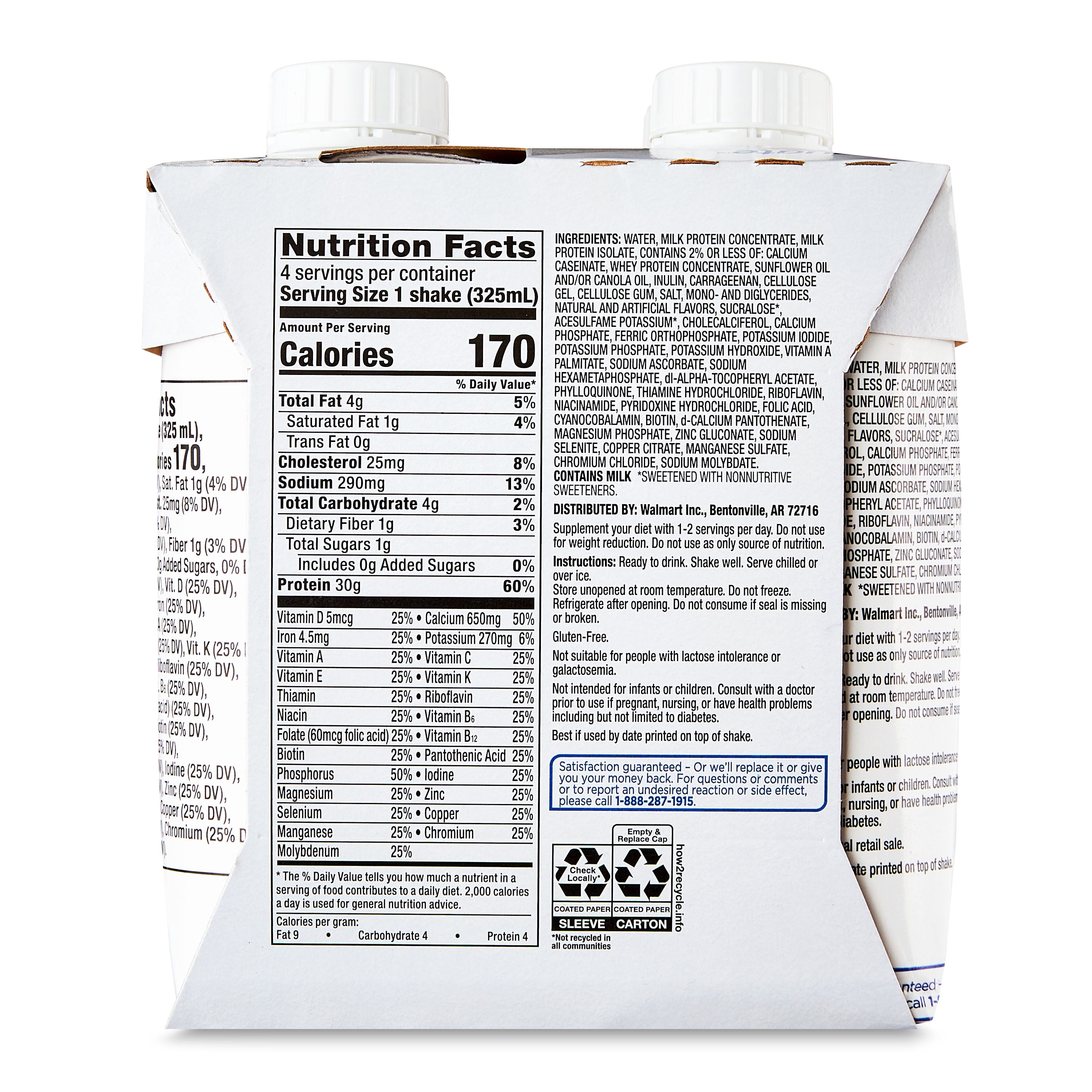 (6 pack) Equate Max Protein Nutrition Shake, Vanilla Flavored, 11 fl oz, 4 Count