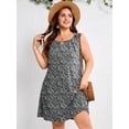 thumbnail image 2 of SHOWMALL Women's Plus Size Casual A-Line Dress, Sleeveless Summer Beach Dress with Pockets, Line Art Floral Black 1X High Waist Flowy Shift Dress for Daily Wear, 2 of 6