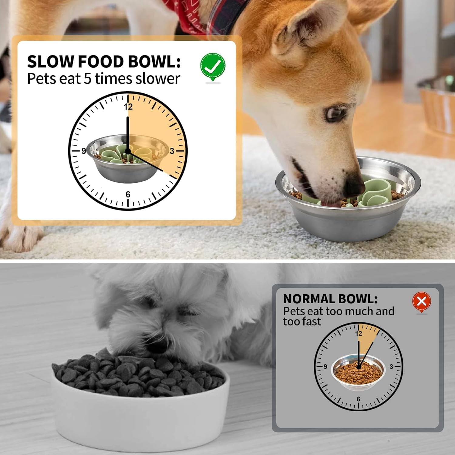 Slow Feeder Dog Bowls Insert,  Soft Silicone Slow Eating Dog Bowl Insert with Suction Cups for Small, Medium and Large Dogs(Green S)