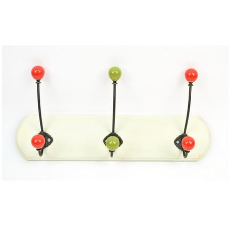 

White Double Knob 3 Hook Wall Hanger Plaque 19