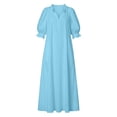 thumbnail image 4 of SETOOFF Women Ruffled V Neck Midi Dress Puff 3/4 Sleeve Loose Shift Dress Casual Side Pockets Vacation Travel Outfits, 4 of 7