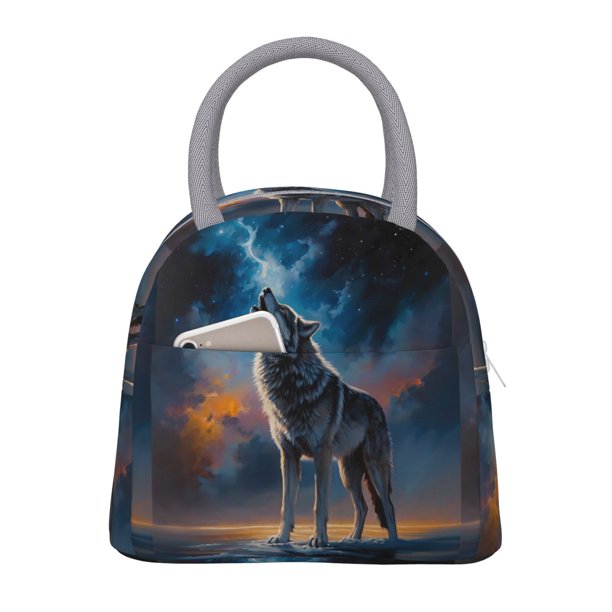 Disketp Lonely Night Sky Wolf Bolsa Térmica para Almuerzo, Lonchera con Abertura Amplia y Gran Capacidad, Organizador Reutilizable para Mujeres, Hombres y Adultos