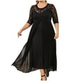 thumbnail image 2 of Jinhomg Plus Size Dresses for Wedding Guest Elegant Lace Wrap V Neck Chiffon Dress Plus Size Short Sleeve Layered Midi Dresses formal Mother of The Bride Dress Black XXXXL, 2 of 9