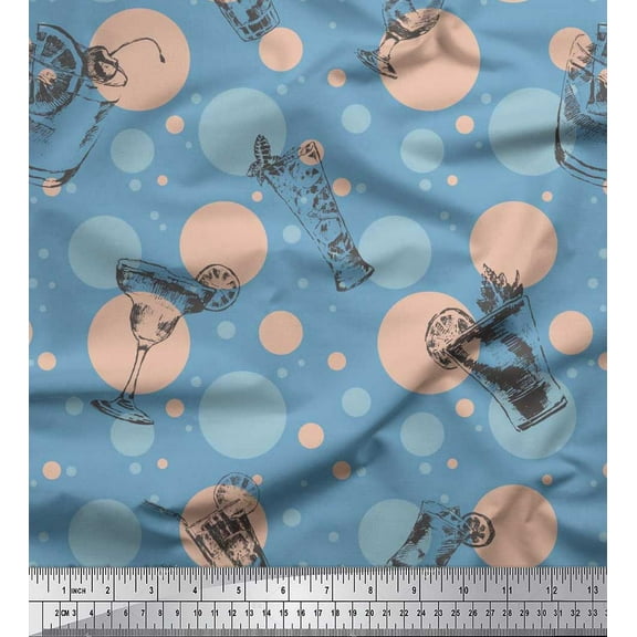 Soimoi Poly Georgette Fabric Dot & Cocktail Beverages Print Fabric by Yard 42 Inch Wide