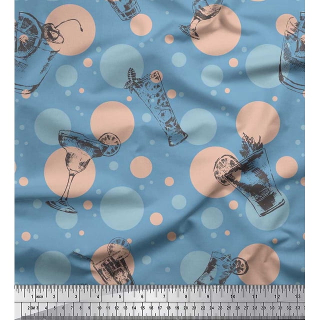 Soimoi Rayon Crepe Fabric Dot & Cocktail Beverages Print Fabric by Yard 46 Inch Wide