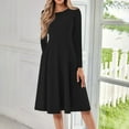 thumbnail image 2 of Kddylitq Long Sleeve Midi Dresses for Women 2024 Fashion Solid Color Pleated Dress Casual Plus Size Crewneck Dress with Pockets Black S, 2 of 5
