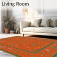 thumbnail image 2 of ODIKA 3'x5' Machine Washable Non-Slip Area Rug, Vintage Garden with Stylized Blossoms and Ivy Vines High Traffic Rug, Orange, 704251, 2 of 7