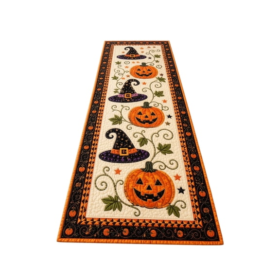 Halloween Table Runner Tablecloth for Home Decorations, 2D Printed Pumpkin Witch Hat Table Cloth Runner Placemat for Dining Party Decor, 14*48 inch