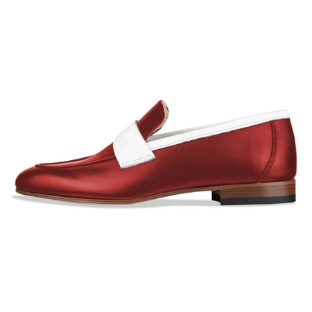 YDN Women Business Strap Loafers Round Closed Toe Slip On Flats Pumps Block Low Heels Office Daily Dressy Shoes Size 7.5 Red White