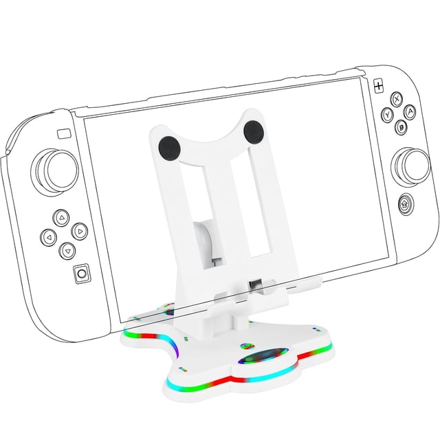 Station de Recharge Compatible avec Nintendo Switch, Switch Lite, Switch OLED, Support Portable Pliable Antidérapant, Support de Charge Réglable avec Port de Chargeur Type‐C et Lumière Respirante