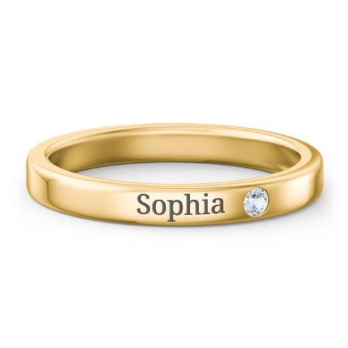 Stackable Birthstone Ring with Engraving - Aquamarine (March)