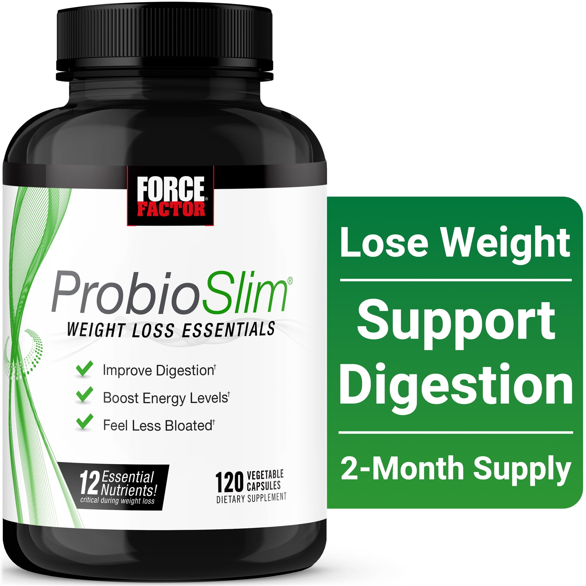 Force Factor ProbioSlim Weight Loss Essentials, Probiotics for Women & Men with Prebiotic Fiber for Digestion, Gut Health & Bloating, 120 Capsules