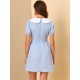 thumbnail image 5 of Vestido entallado y con vuelo Allegra K de Manga Corta Abullonada con cuello Peter Pan En contraste Azul M, 5 of 6