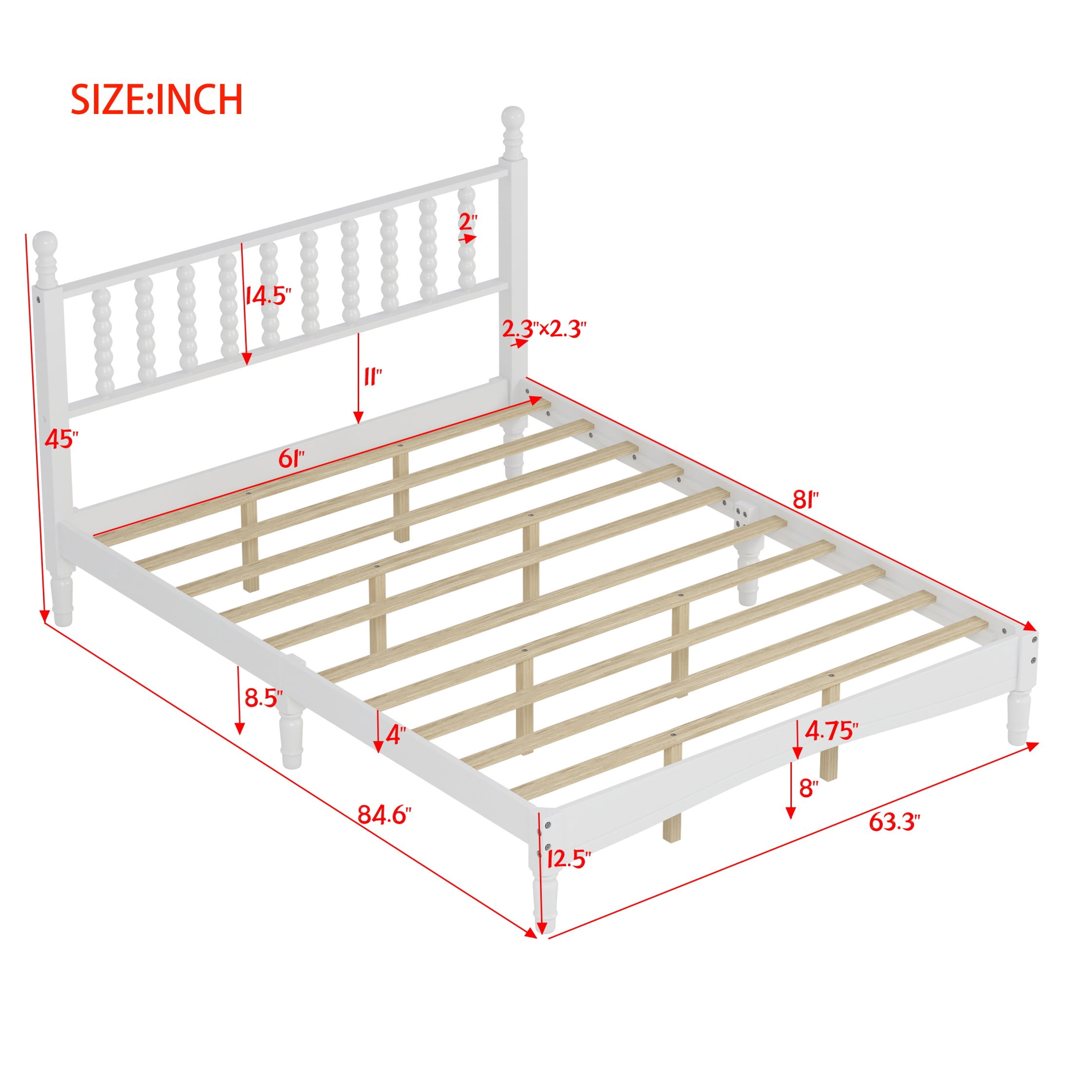 Aukfa Retro Queen Size Bed Frame with Gourd Shaped Headboard, Wood Platform Bed, White