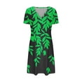 thumbnail image 4 of DailyTrove Women's Leaf Print V-Neck Midi Dress, Short Sleeve, Casual Daily & Garden Wear, Lightweight Rayon Blend, 4 of 6
