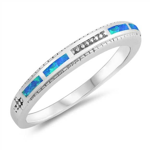CHOOSE YOUR COLOR Blue Simulated Opal Statement Stackable Ring .925 Sterling Silver Band CZ Female Size 8