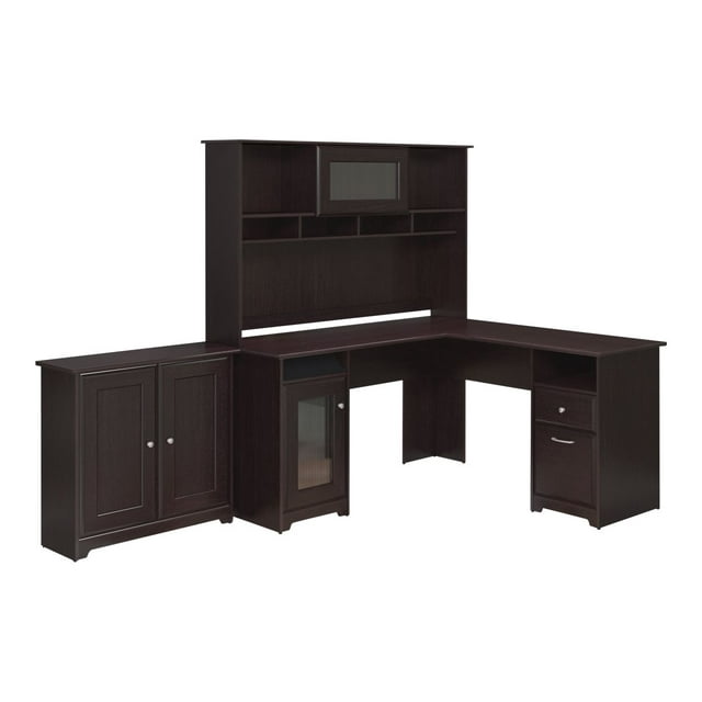 Bush Furniture Cabot Collection - Table avec Armoire de Rangement Basse - avec Clapier - en Forme de L - Chêne Expresso