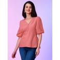 thumbnail image 2 of Globus Women V Neck Puff Sleeve Regular Casual Top, 2 of 5