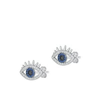 Sterling Silver Clear CZ Blue Simulated Topaz Evil Eye Stud Earrings .925 New Jewelry Female