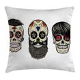 thumbnail image 1 of Day Of The Dead Decor Throw Pillow Cushion Cover, Skull Human Heads with Happy Faces Floral and Geometric Shaped Eyes, Decorative Square Accent Pillow Case, 24 X 24 Inches, Multicolor, by Ambesonne, 1 of 2