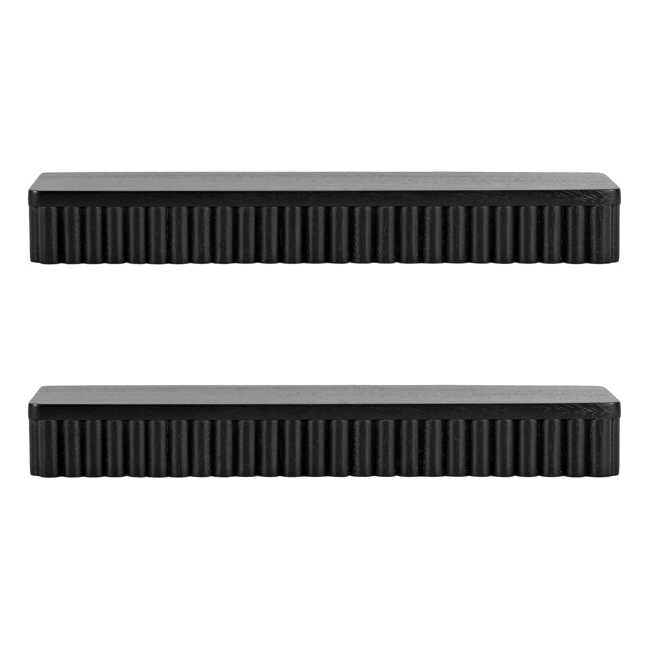 Kate and Laurel Reid Modern Ribbed Wood Floating Shelves, Set of 2, 20 Inches, Black, Decorative Floating Shelf Set for Use as Cute Nursery Book Shelves or Living Room Gallery Wall Decor