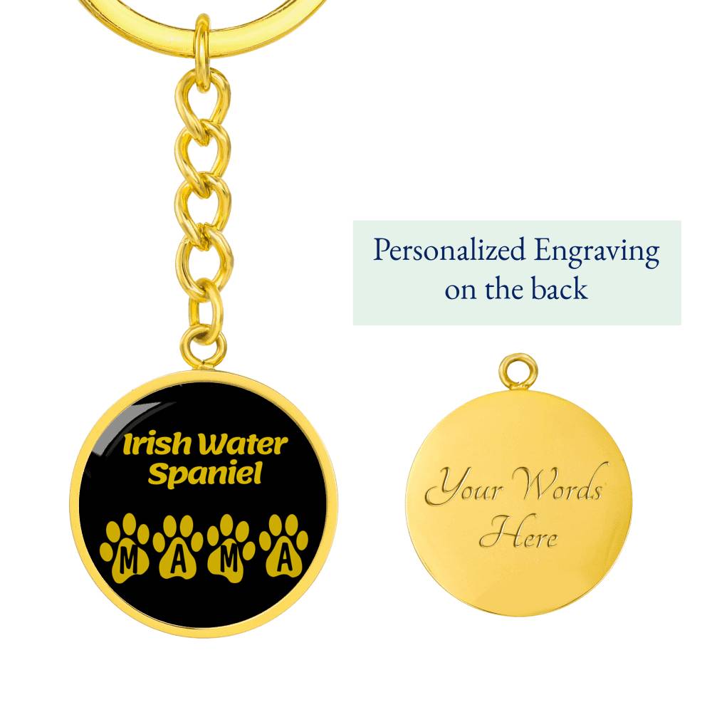 Irish Water Spaniel Mama Circle Keychain Stainless Steel or 18k Gold Dog Mom Pendant - image 5 of 12
