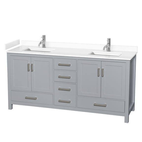Wyndham Collection Sheffield 72" Solid Wood Double Bathroom Vanity in Gray
