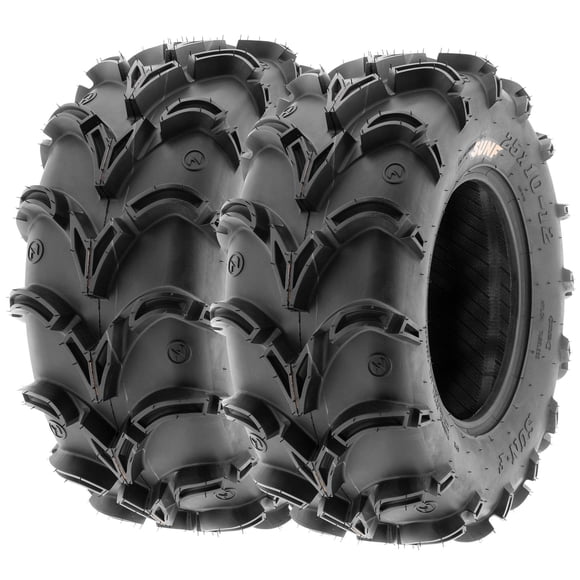 Pair of 2 SunF A050 AT 25x10-12 ATV UTV Deep Mud Terrain Tires, 6 PR, Tubeless
