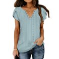 thumbnail image 1 of Tops de verano para mujer, camisa informal de Color puro con cuello en V y mangas de pétalos recortadas de Jacquard para fiesta, oficina y compras, 1 of 5