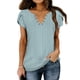 thumbnail image 1 of Tops de verano para mujer, camisa informal de Color puro con cuello en V y mangas de pétalos recortadas de Jacquard para fiesta, oficina y compras, 1 of 5