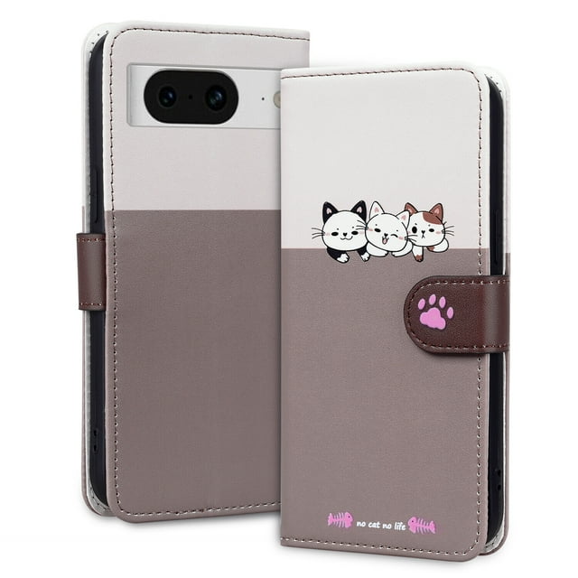 Compatible avec Google Pixel 8 Étui Portefeuille Motif Animaux Mignons avec Fentes pour Cartes et Rabat
