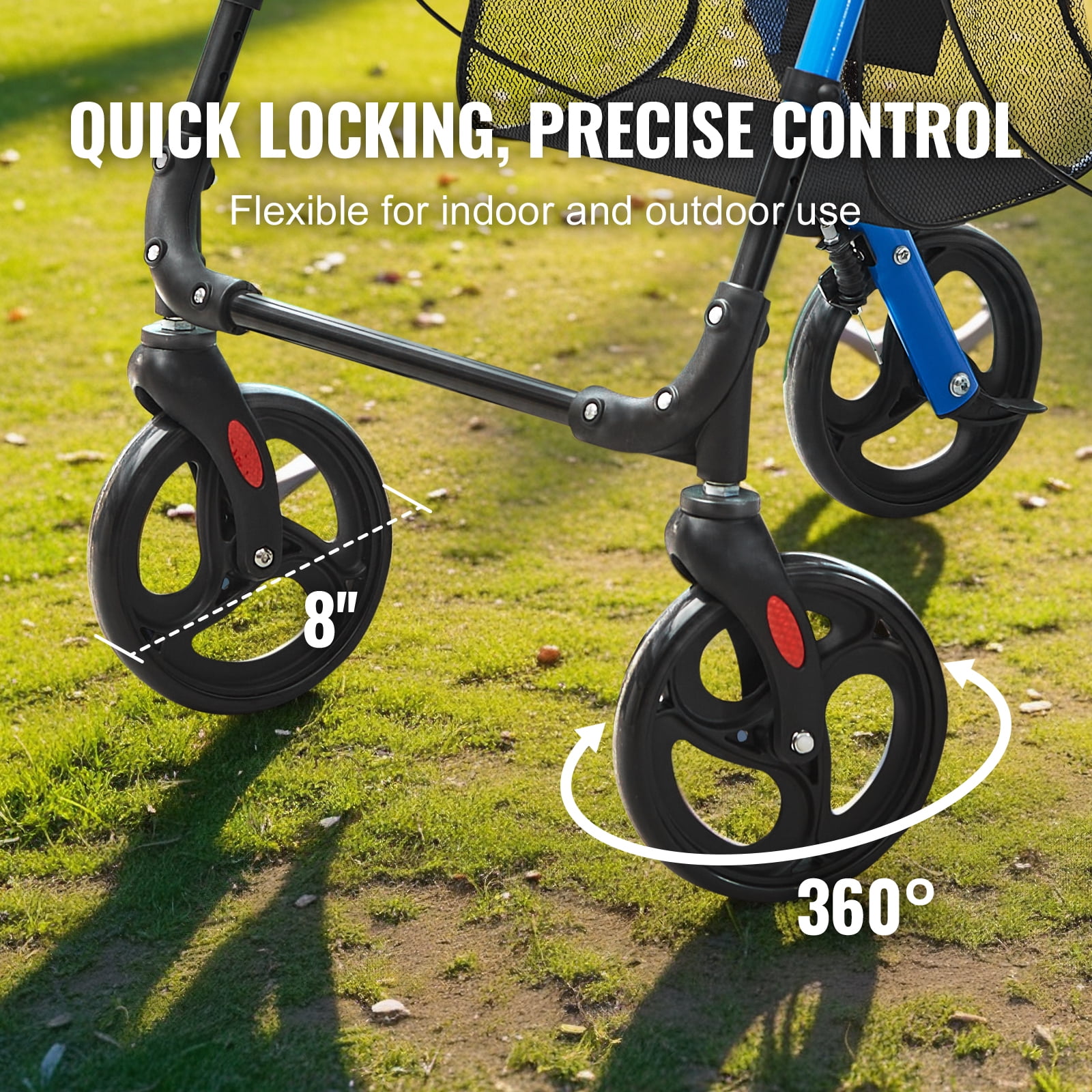 KFFKFF Rollator Walker With Seat, Aluminum Rolling Walker, Height Adjustable, 8" All Terrain Wheels, Foldable Design, 300 LBS Weight Capacity