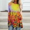 thumbnail image 1 of Qertyioot Hauts de Mode pour Femmes, Blouse Décontractée à Manches Longues Col Rond Imprimé Folk-custom, 1 of 5