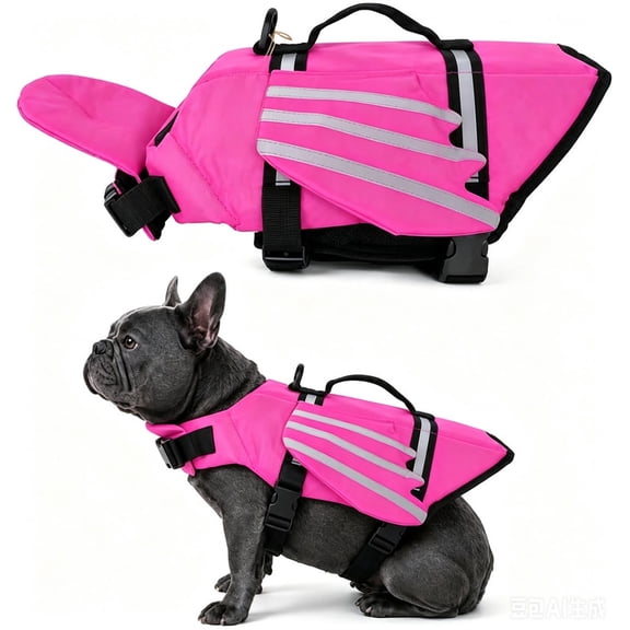 Angel Wing Dog Life Jacket, High Buoyancy Chin Float Vest with Head Support, Reflective Strips Quick Rescue Handle Breathable Mesh Pet Swimming Safety Vest for Small Breed Bulldog Frenchie (Pink,S)