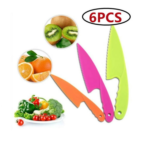 Topboutique 6 Pieces Plastic Kid Kitchen Knife Set, Nylon Chef Knife Children's Safe Cooking Knives for Baking, Fruit, Bread, Cake, Lettuce Knife, Salad Knife