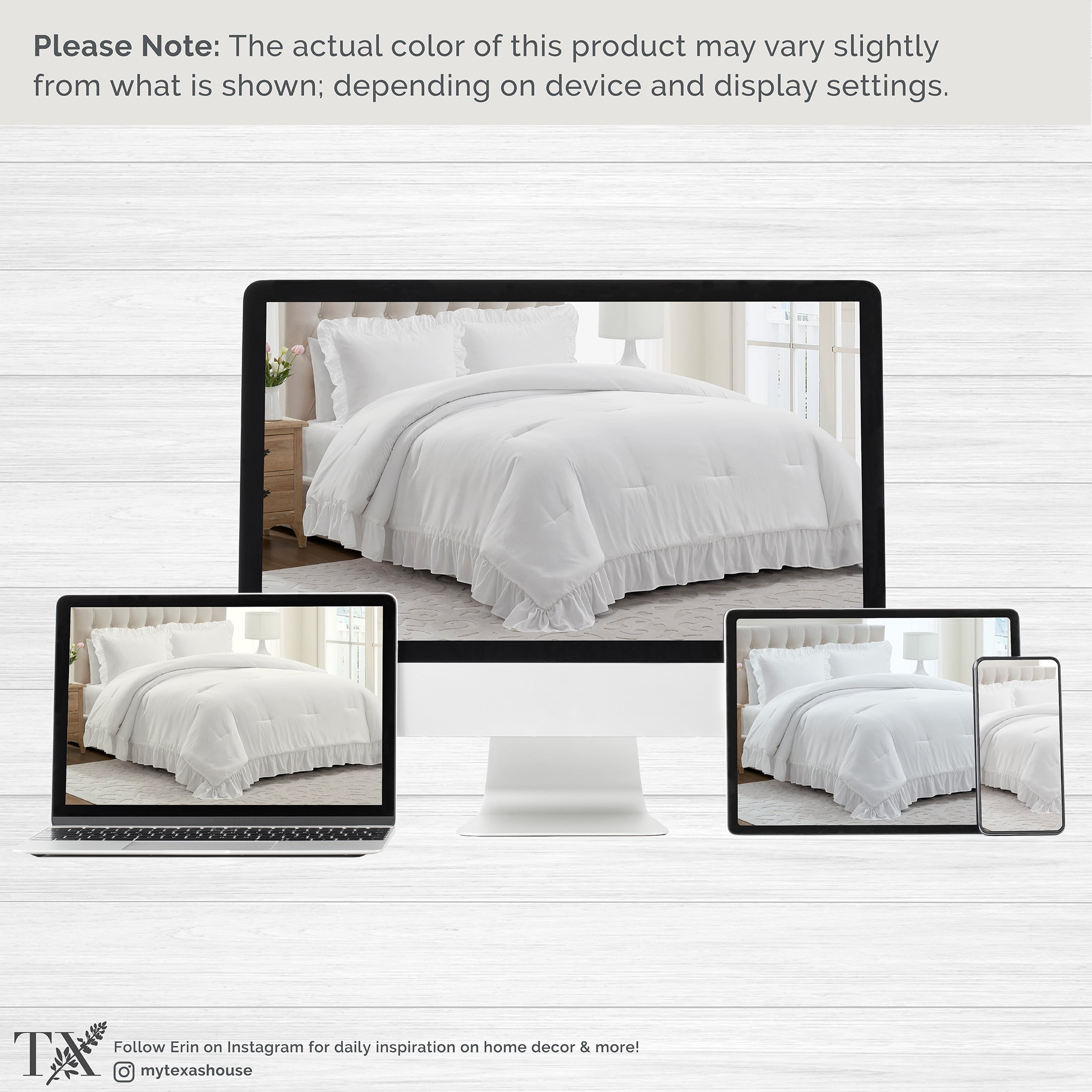 My Texas House Full/Queen Comforter Set, All-Season, 3-Piece, White Ruffle
