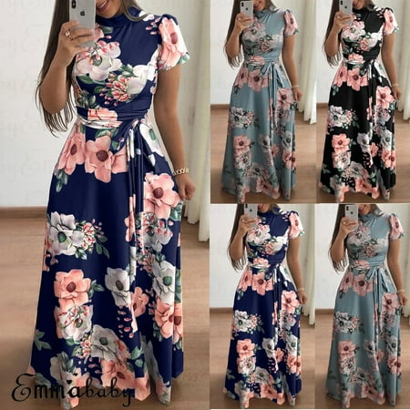 - Women Floral Printed Long Maxi Dress Evening Cocktail Party Beach Summer Dress