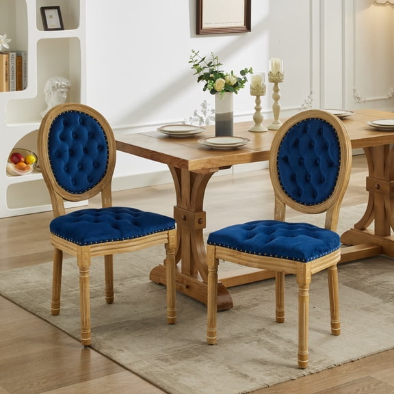 Dtwnek 2 Pack Upholstered Dining Chair with Solid Wood Frame, Velvet Armless Side Chair for Living Room, Dining Roor, Blue