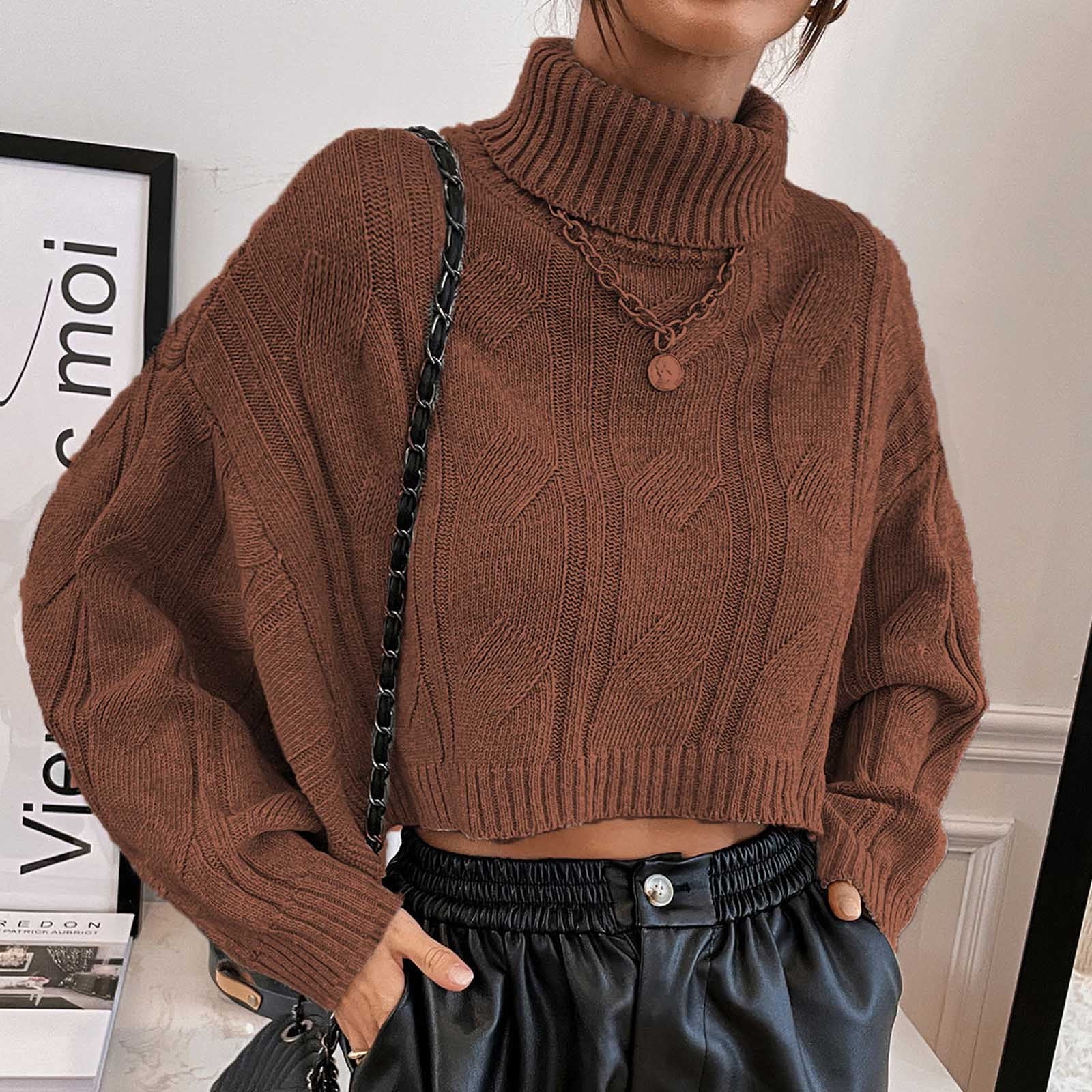 Womens Cropped Sweaters Batwing Sleeve Turtleneck Pullover