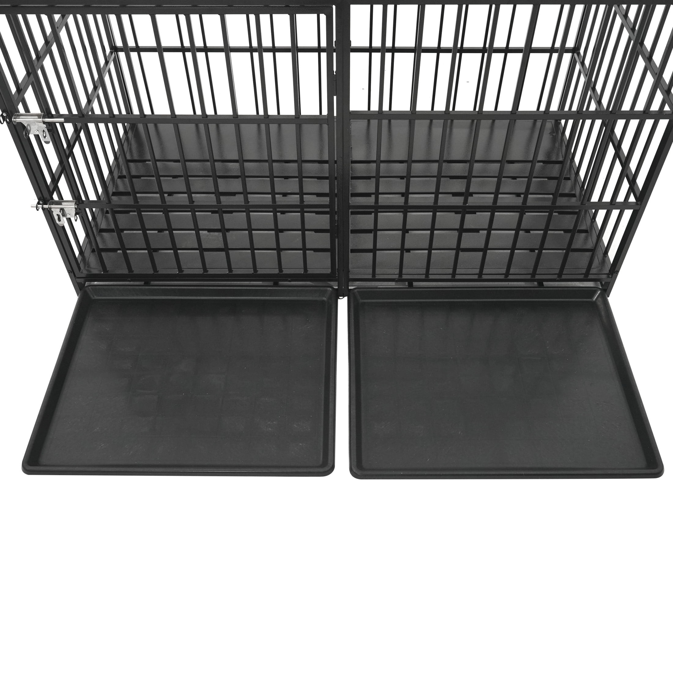 Noble House 61" Extra Large Heavy Duty Dog Crate, Strong Metal Dog Kennel with Double Doors and Removable Trays, Black